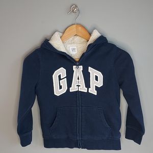 Gap, zip front, navy blue fleece lined hoodie, size S (6-7)